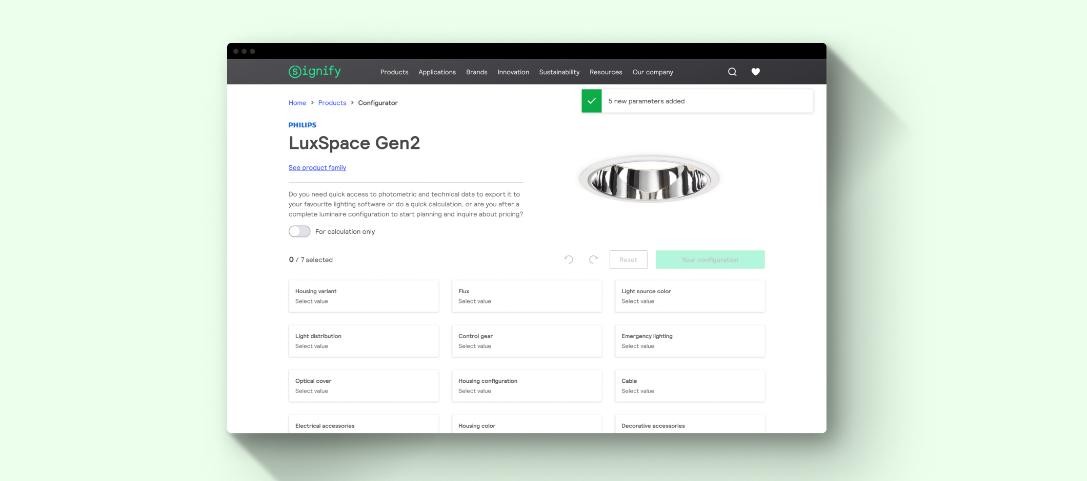 Signify Lighting configurator parameters added