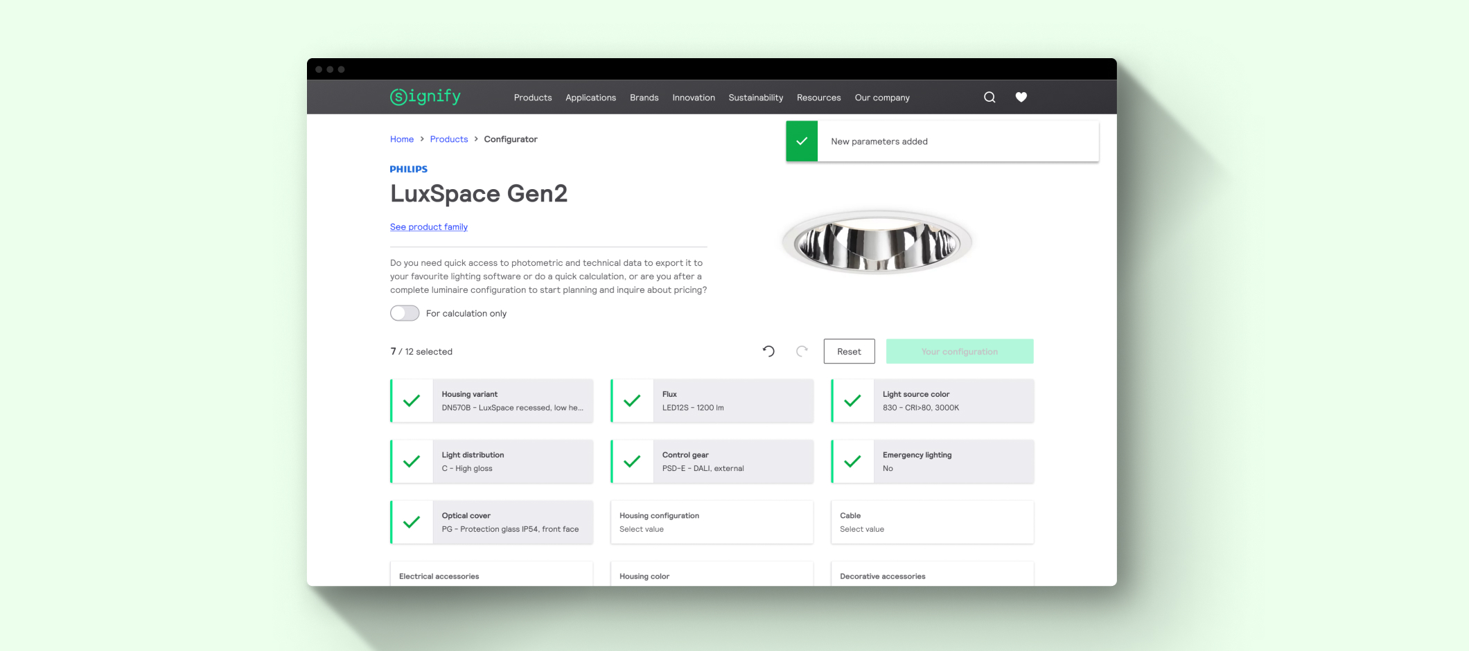 Signify Lighting configurator add parameters from result