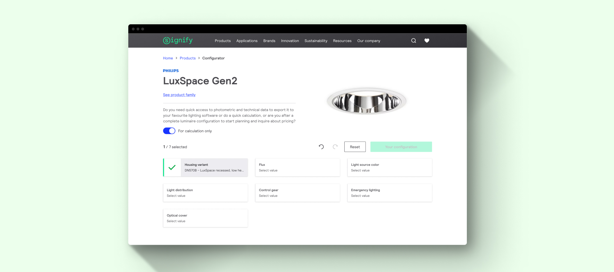 Signify Lighting configurator selection