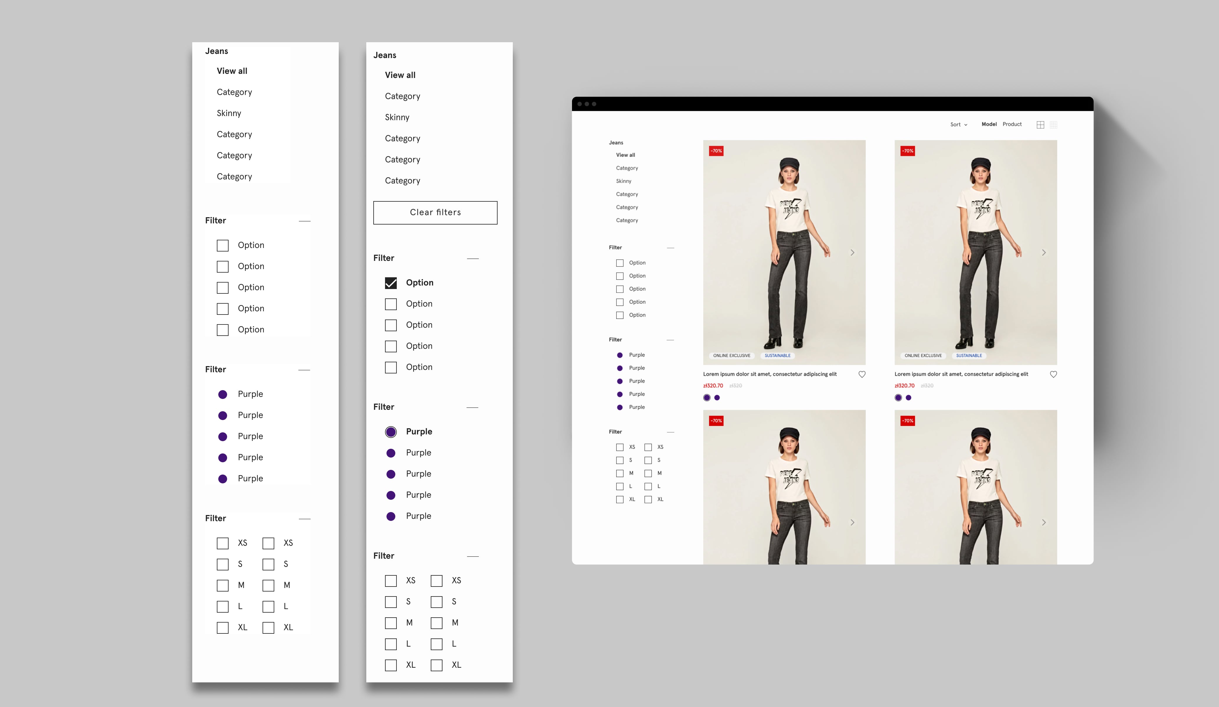 Pepe Jeans product listing page filters