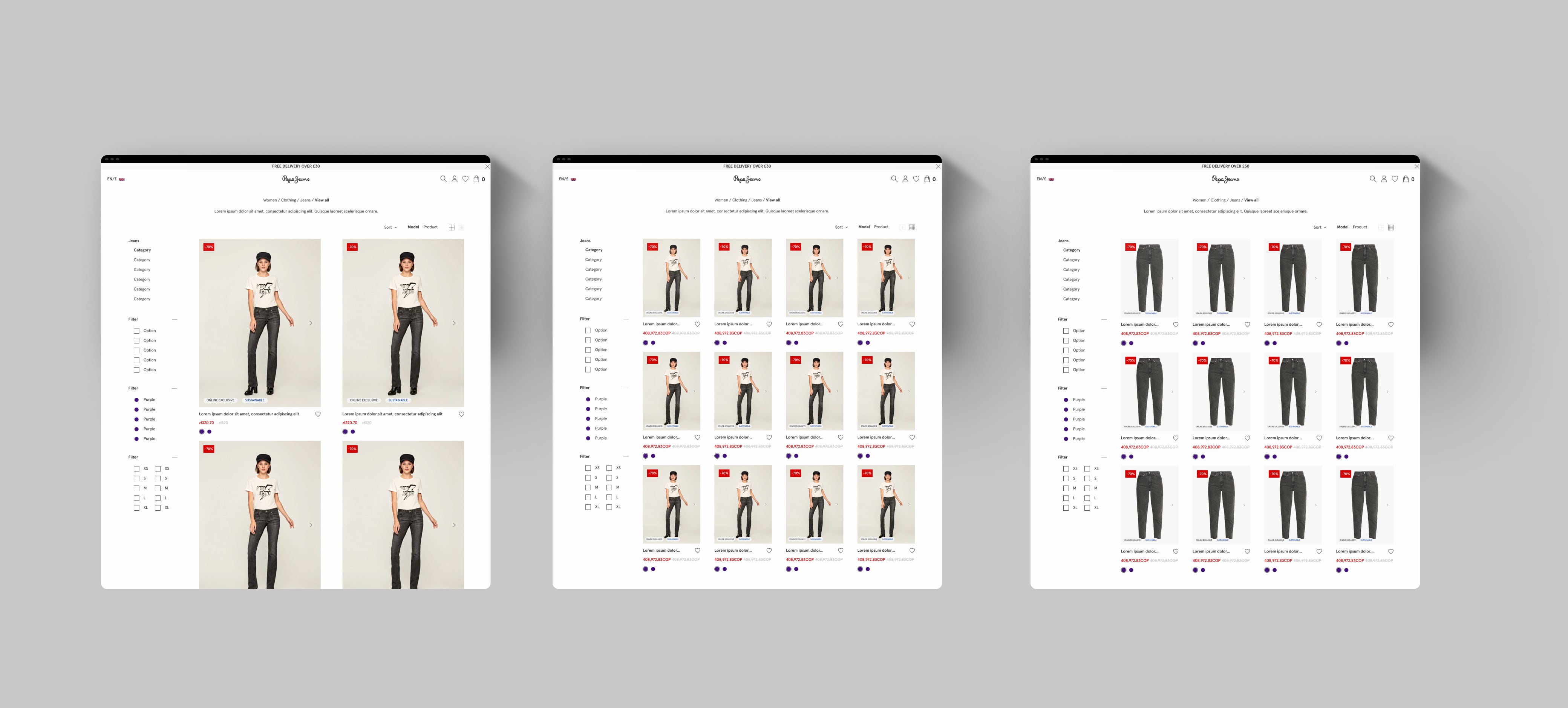 Pepe Jeans product listing page grid