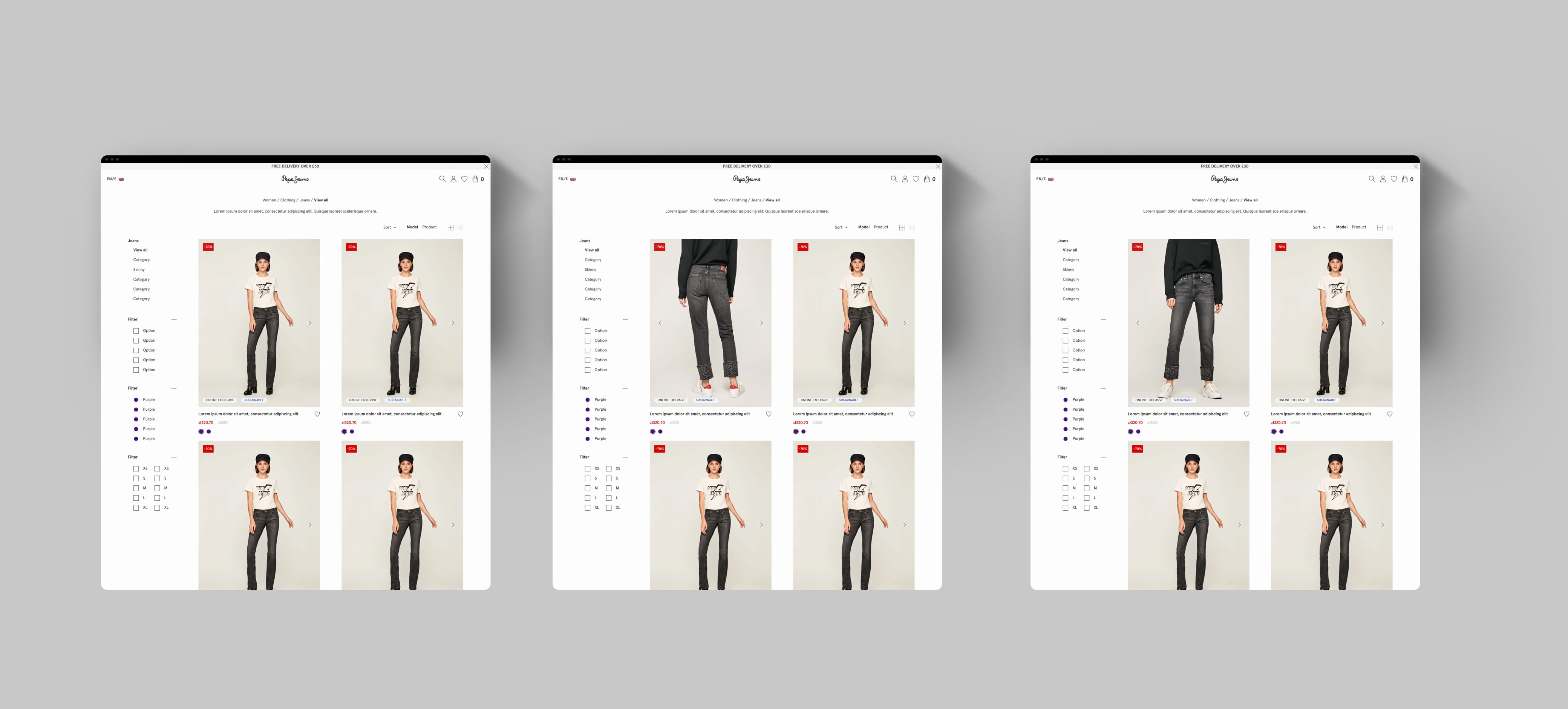 Pepe Jeans product listing page carousel