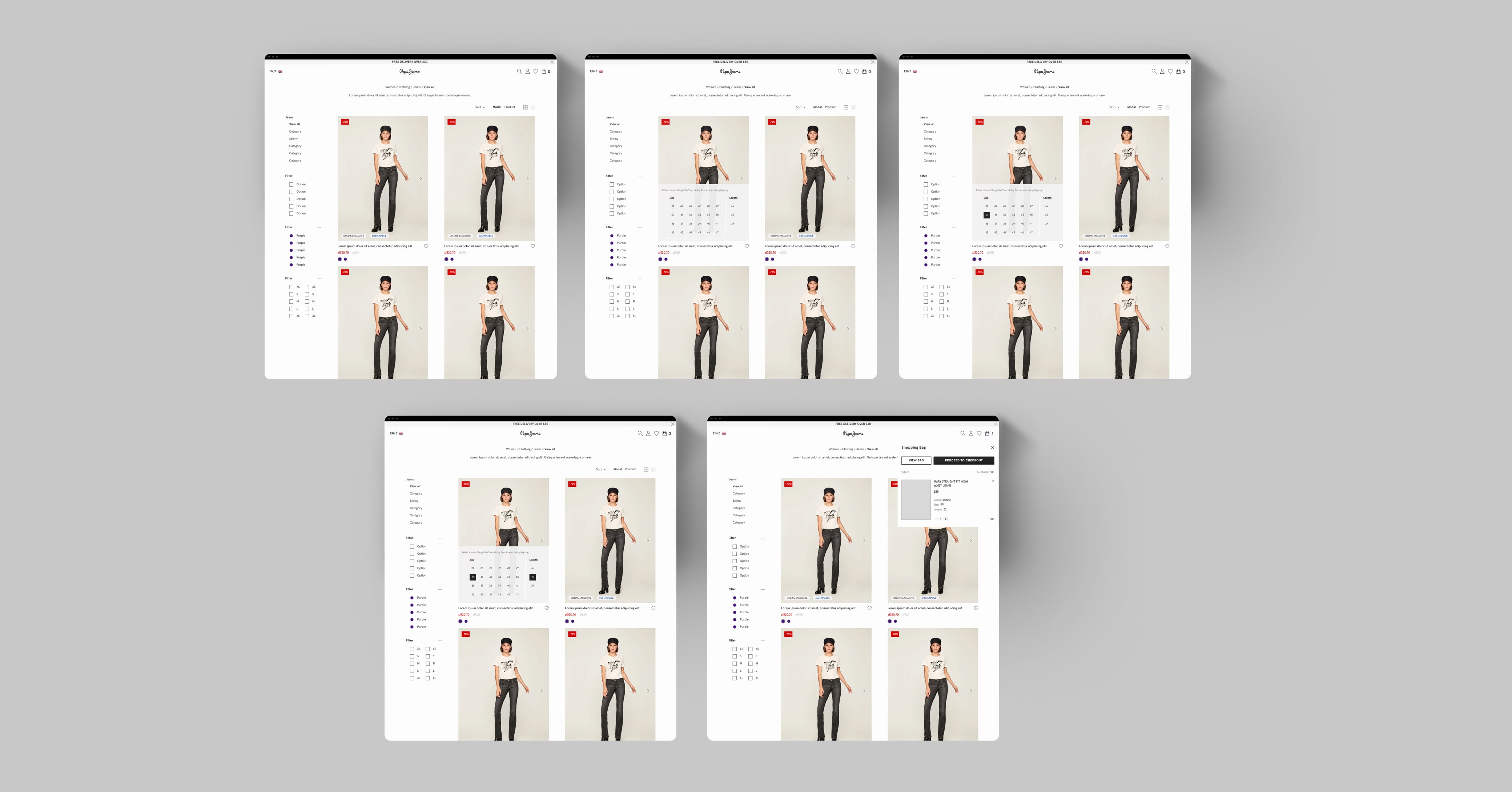 Pepe Jeans product listing page quick shop